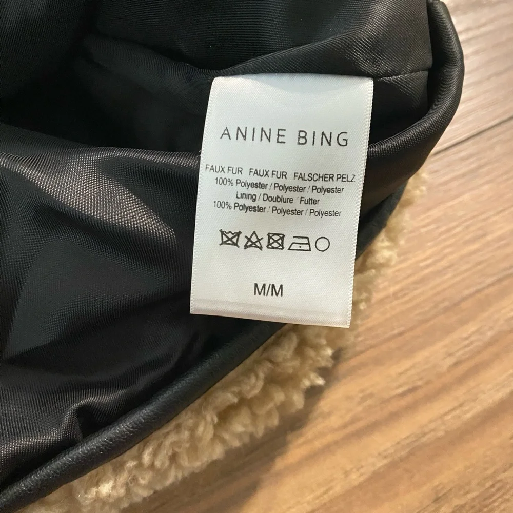 Anine Bing Ryder Jacket Sherpa Women's Med Tan Black Full Zip Pockets‎